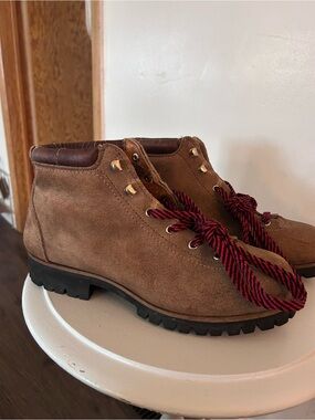 Vintage Vasque Brown Suede Hiking Boots with Red-Black Laces